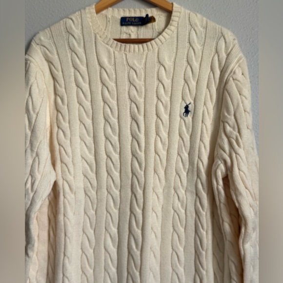 Men’s XL Polo Ralph Lauren cable-knit crewneck sweater in a cream color - Picture 3 of 5